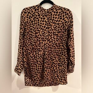 Ann Taylor Brown & Black Animal Print Blouse / Tunic w/ Bibbed Buttons - Petite